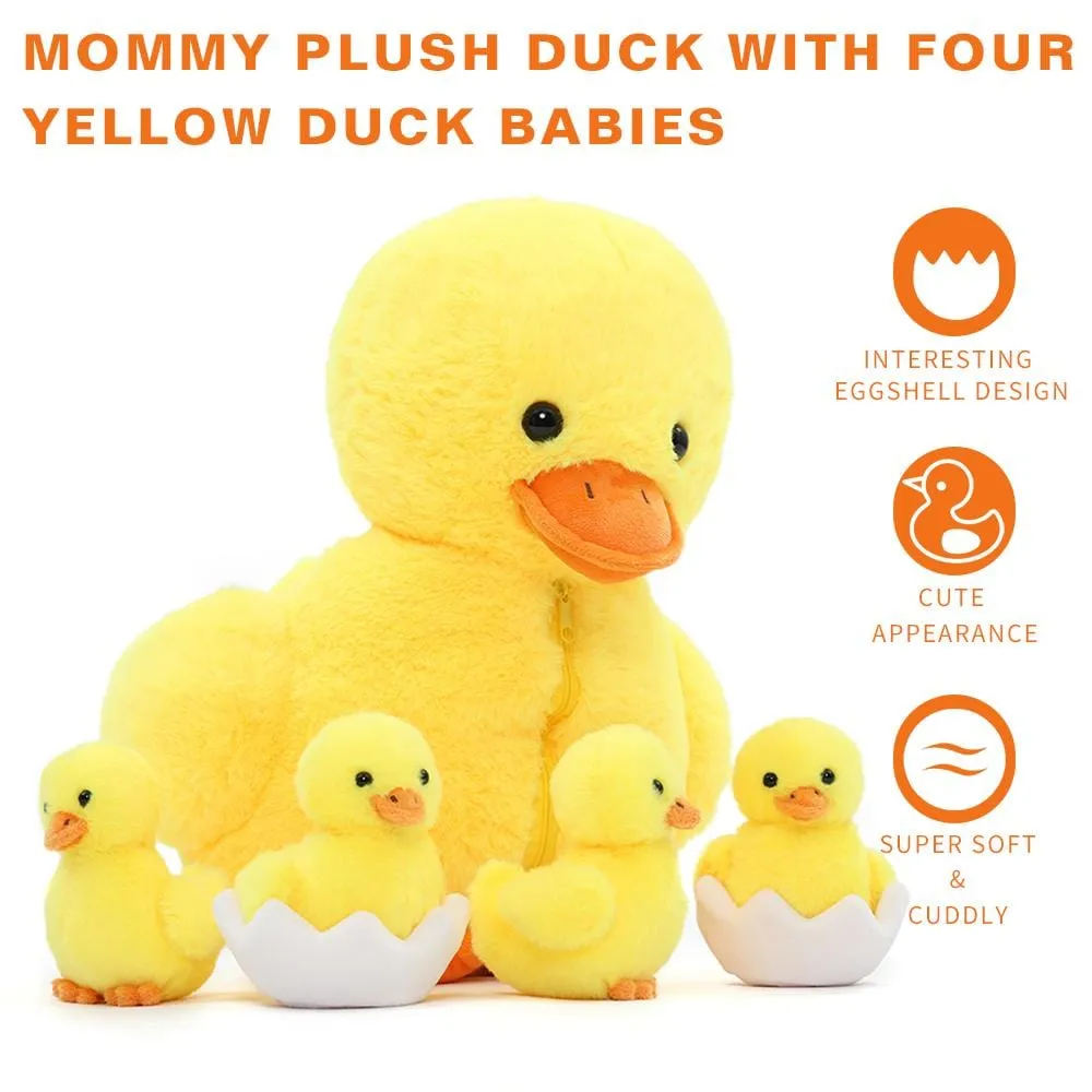 Duck Stuffed Toy with Duck Babies, Yellow, 16 Inches