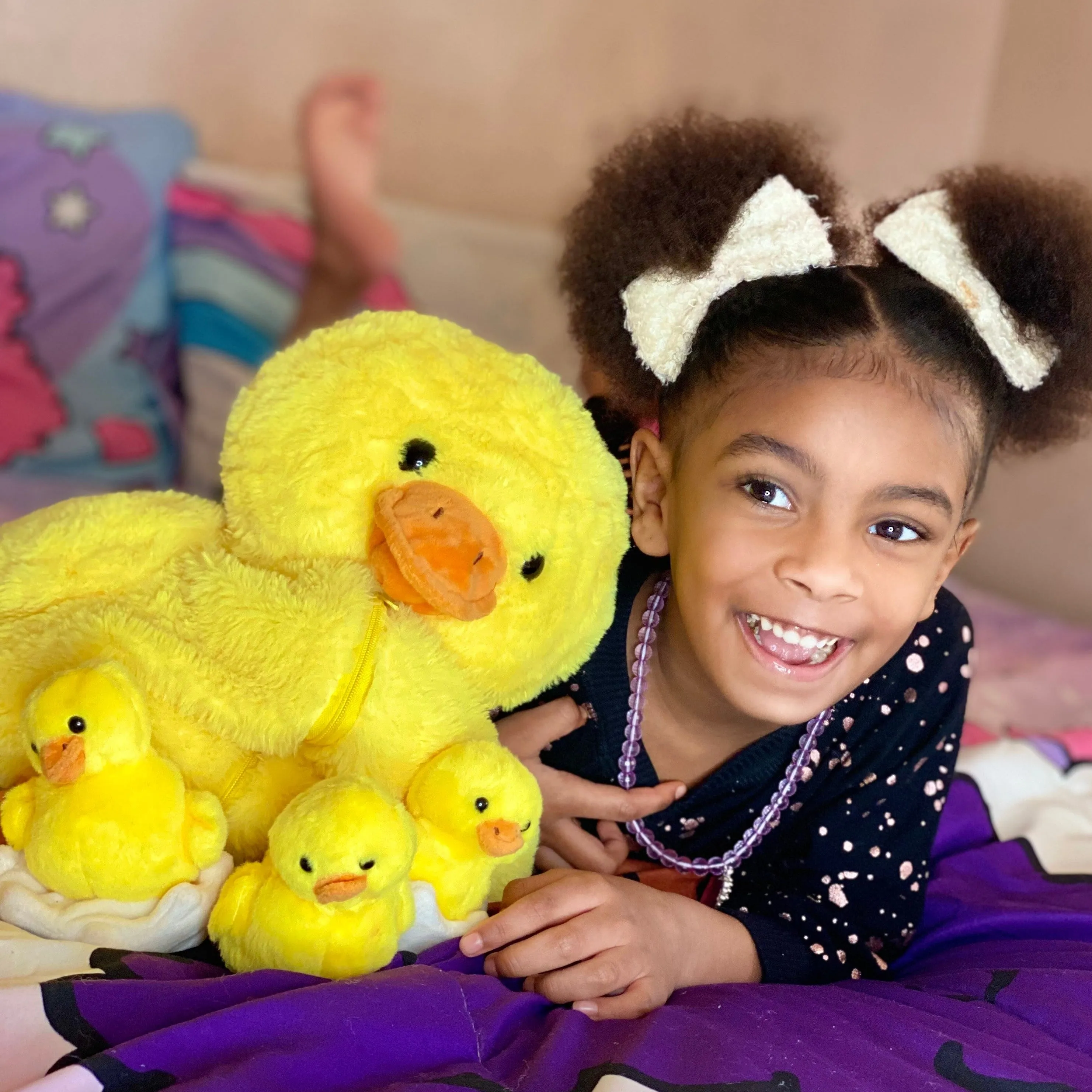 Duck Stuffed Toy with Duck Babies, Yellow, 16 Inches