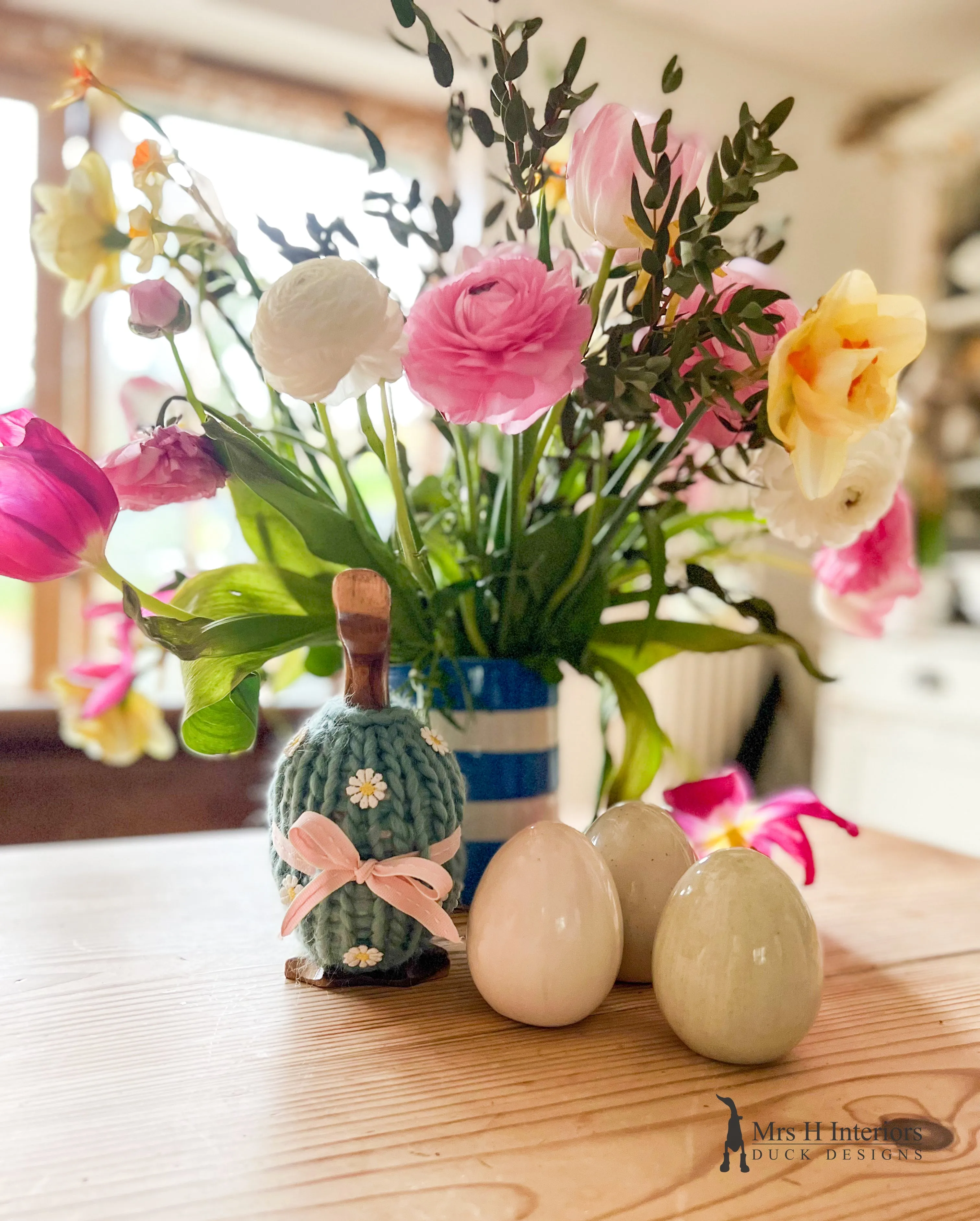 Edie The Egg Duck - Decorated Wooden Duck in Boots by Mrs H the Duck Lady