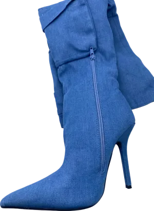 EGO Blue Denim Knee High Boots UK Size 4