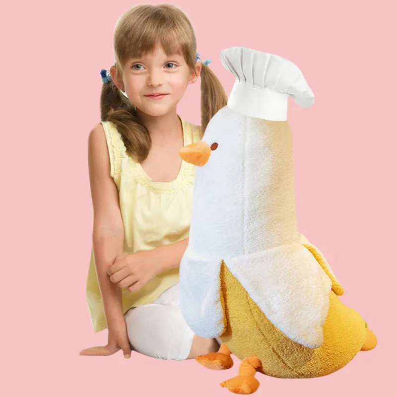 ELAINREN Cute Banana Duck Stuffed Animal Long Banana Chef Duck Plush Pillow for Girls and Boys/19.6''