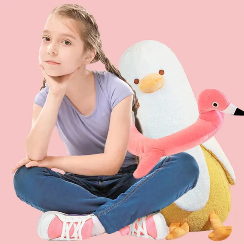 ELAINREN Swimming Banana Duck Plush Pillow Soft Banana Duck Stuffed Animal with Flamingo Swimming Ring/19.6''