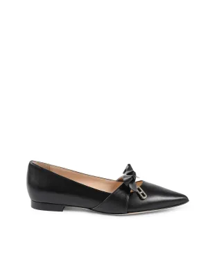 Elegant Leather Bow Ballerina Flats