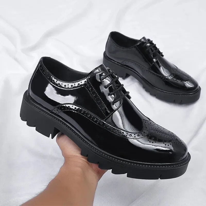 Elevator Platform Patent-Leather Oxford Shoes Increase Height Formal Dress Wedding Brogues Boost 4cm / 7cm / 9cm