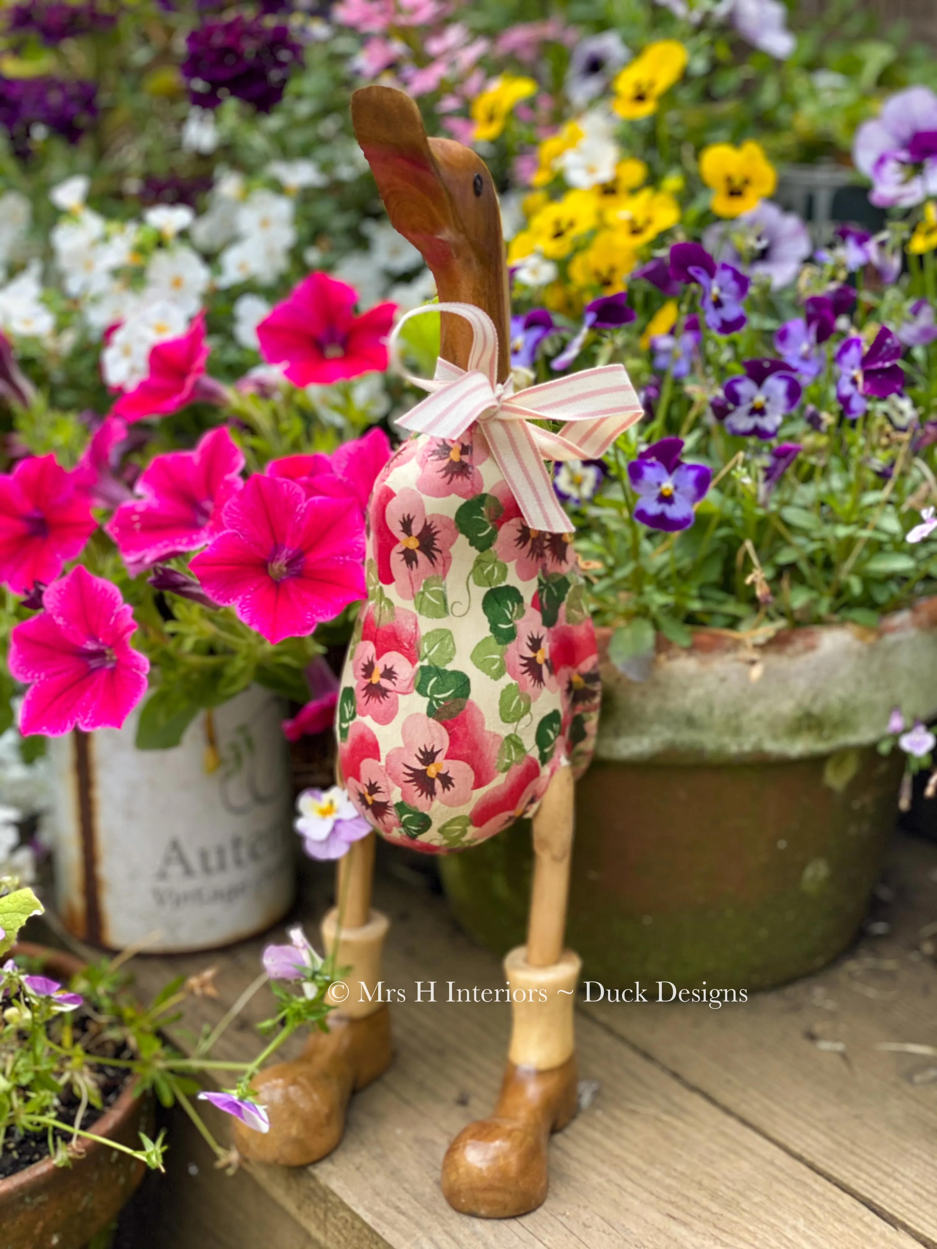 Emma Bridgewater Ducks -  - Decorated Wooden Duck in Boots by Mrs H the Duck Lady