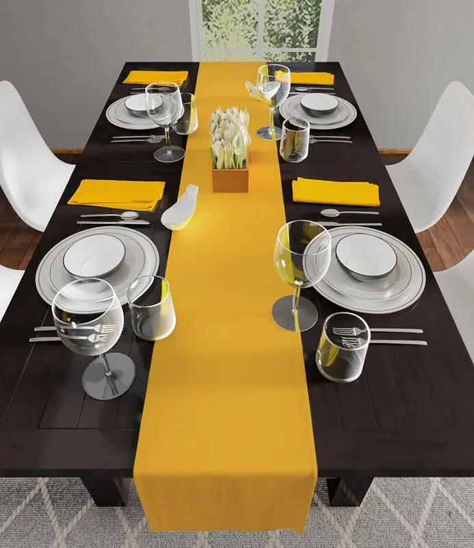 Encasa Table Runner for 4 Seater | Cotton Canvas Fabric | Size 13x59 in | Mango Solid Color | Machine Washable & Durable