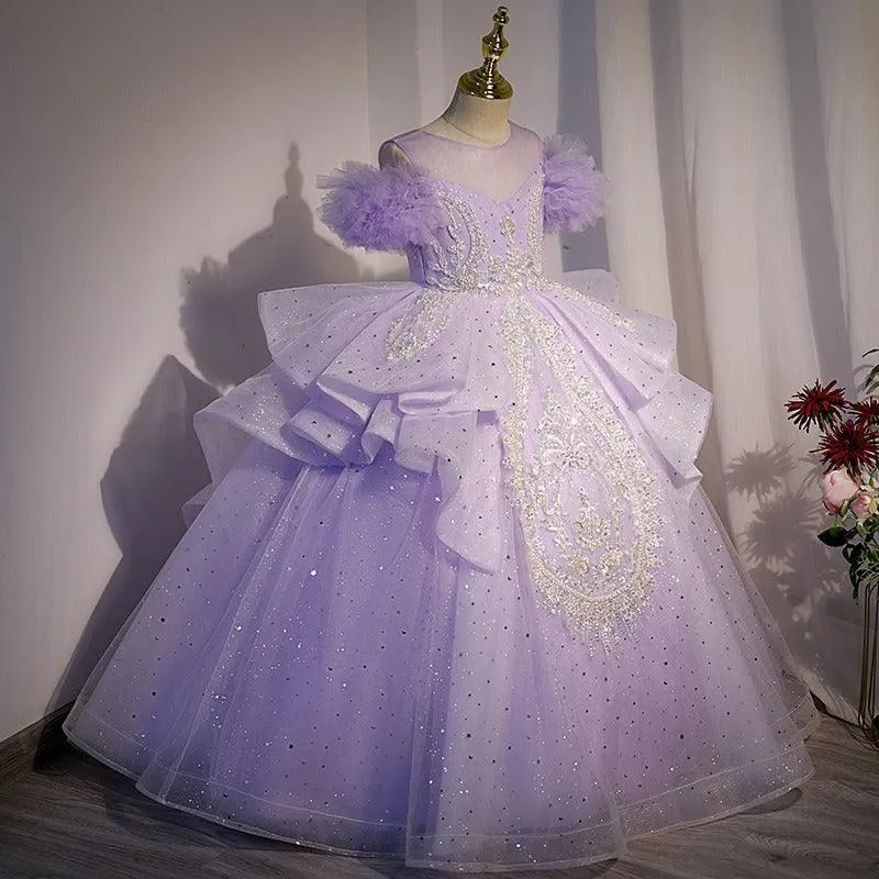 Enchanted Purple Princess Dress Shiny Silver Embroidered Ball Gown