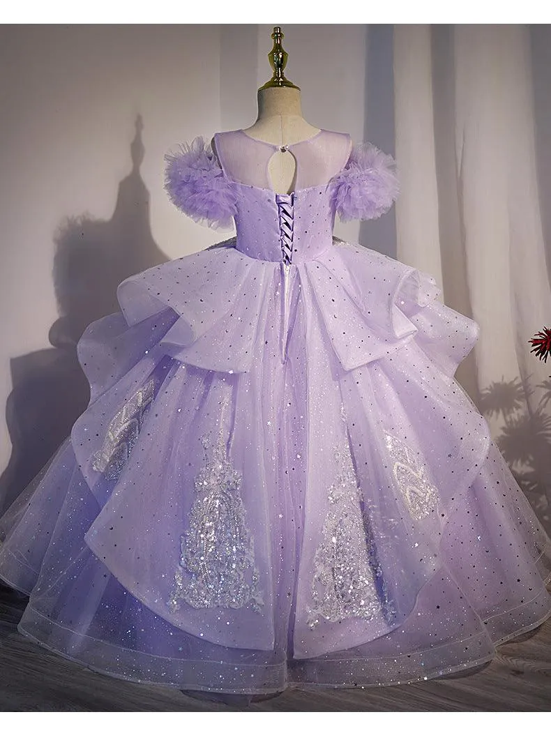 Enchanted Purple Princess Dress Shiny Silver Embroidered Ball Gown