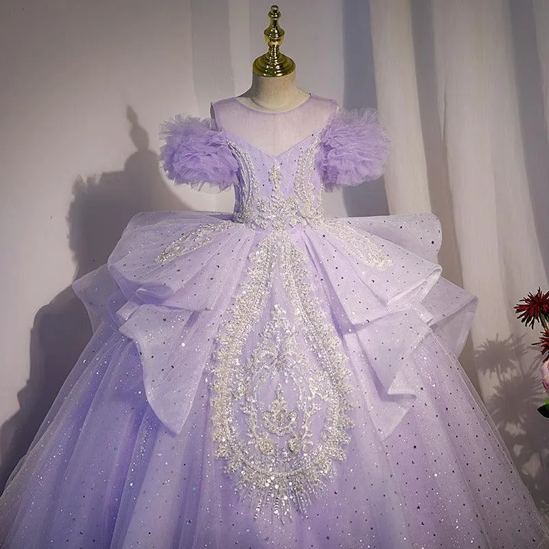 Enchanted Purple Princess Dress Shiny Silver Embroidered Ball Gown