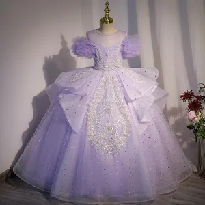 Enchanted Purple Princess Dress Shiny Silver Embroidered Ball Gown