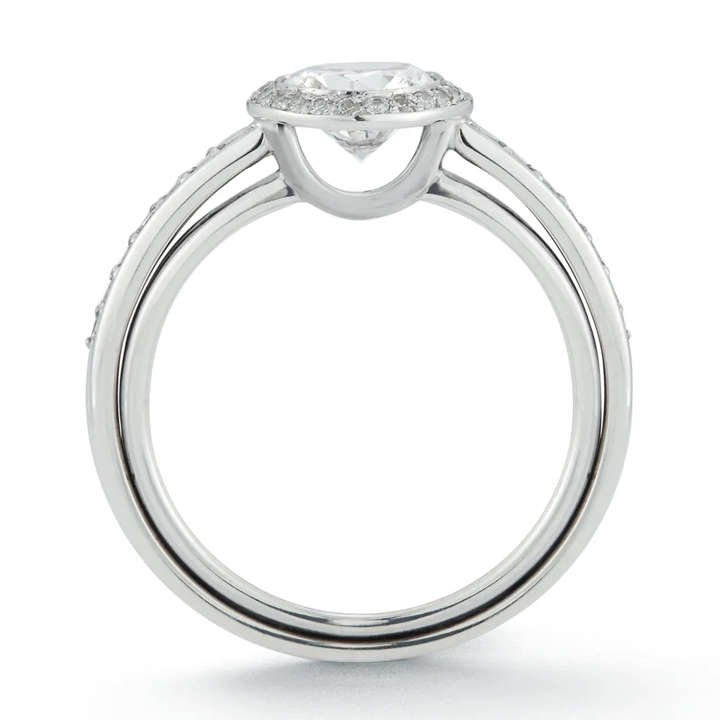 Entre Nous Round Diamond Engagement Ring with Diamond Halo and Band