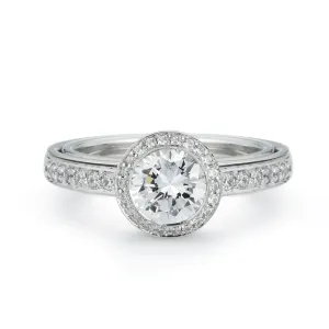 Entre Nous Round Diamond Engagement Ring with Diamond Halo and Band