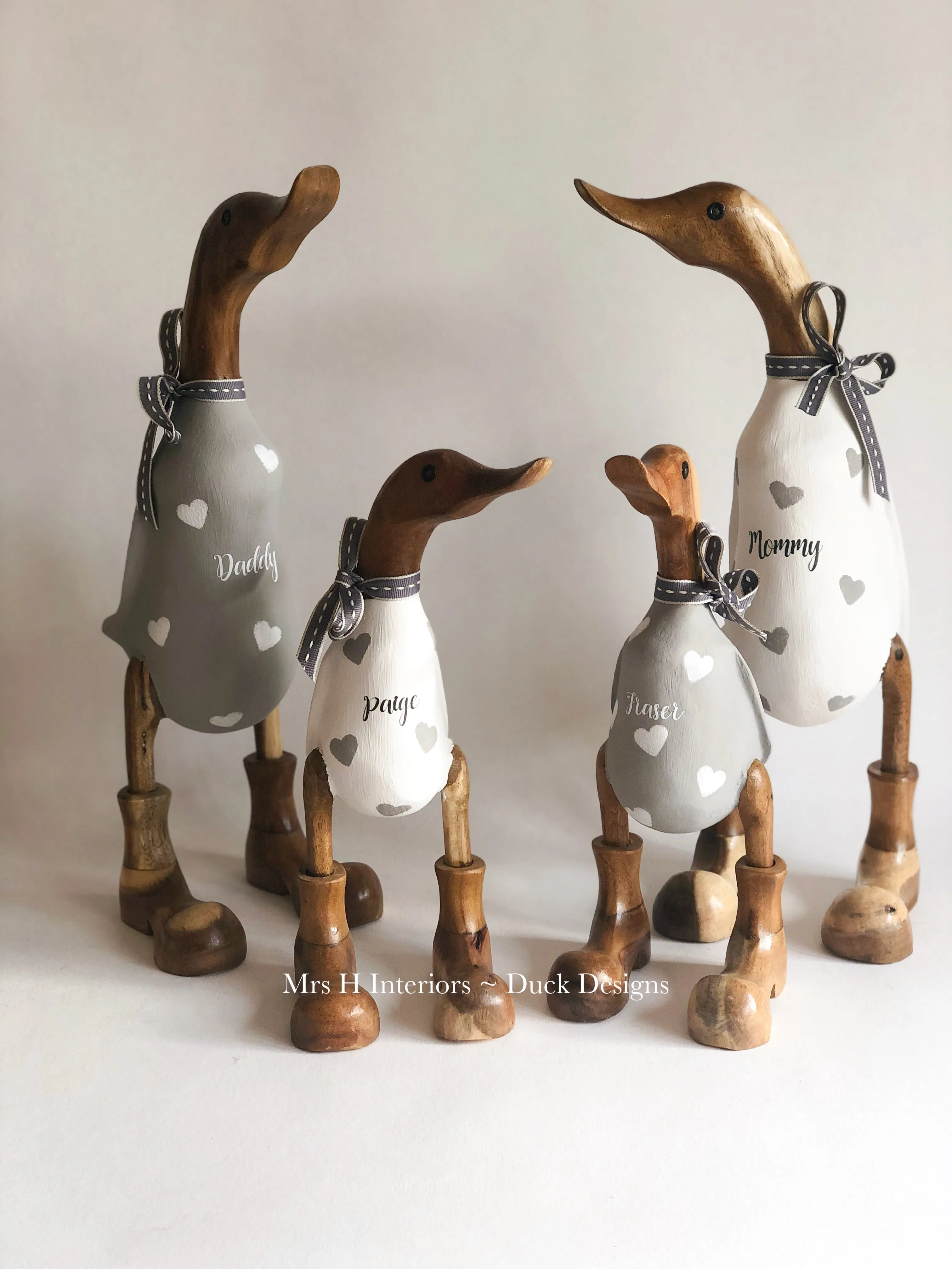 Family of Three Wooden Ducks - Decorated Wooden Duck in Boots by Mrs H the Duck Lady