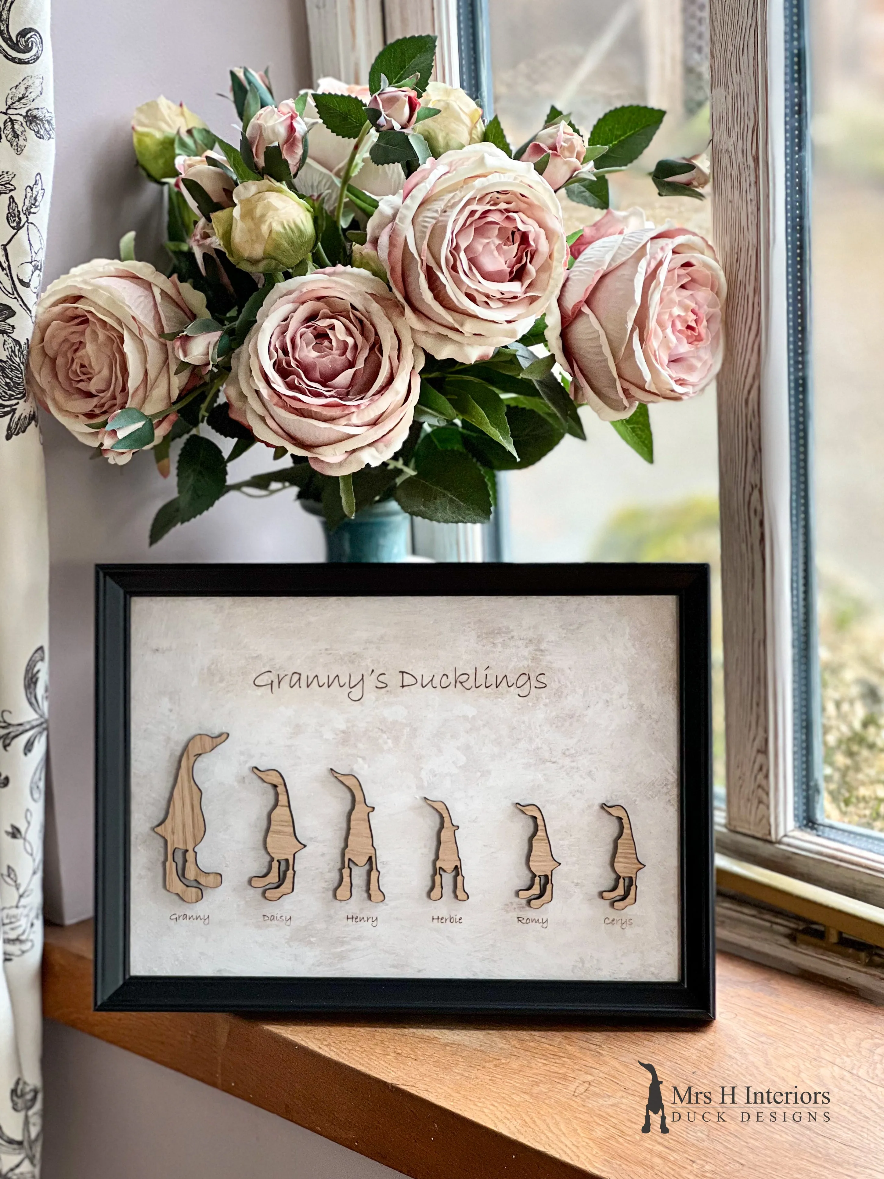 Family portrait (A4 size) - Personalised Decorated Wooden Ducks in Boots by Mrs H the Duck Lady