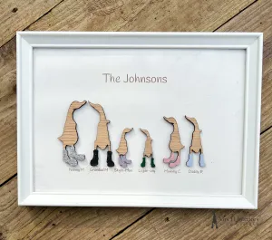 Family portrait (A4 size) - Personalised Decorated Wooden Ducks in Boots by Mrs H the Duck Lady