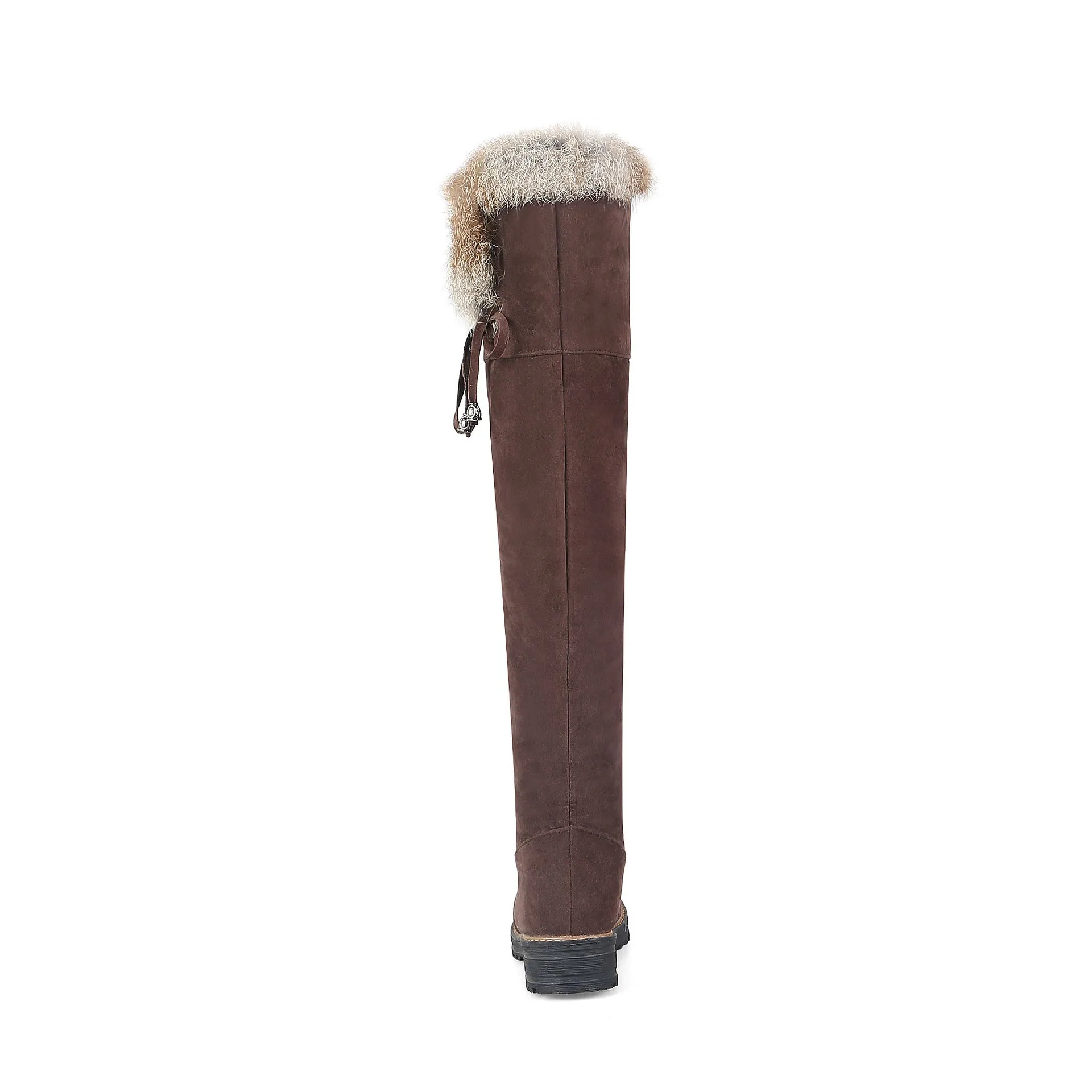 Faux suede plush lined over the knee boots with fuzzy trim