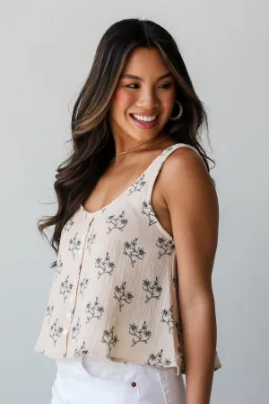 FINAL SALE - Darling Arrival Natural Linen Floral Tank