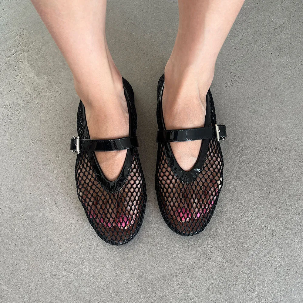 Fishnet Ballet Flats, Black