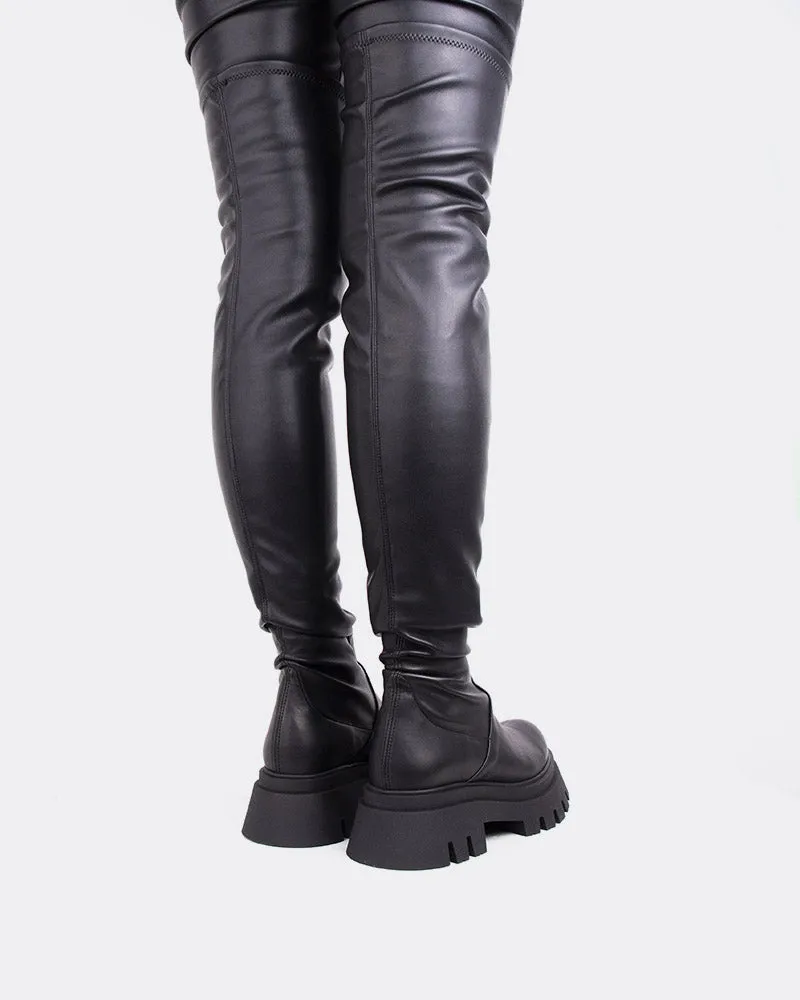 Flames Black Leather Stretch