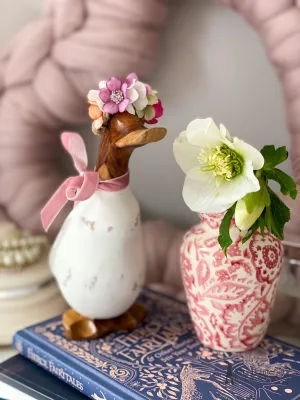 Flo The Flower Crown Duck -  - Decorated Wooden Duck in Boots by Mrs H the Duck Lady