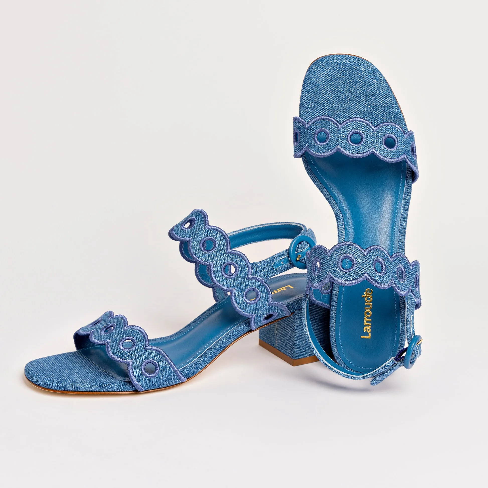 Florence Broderie Sandal In Blue Denim