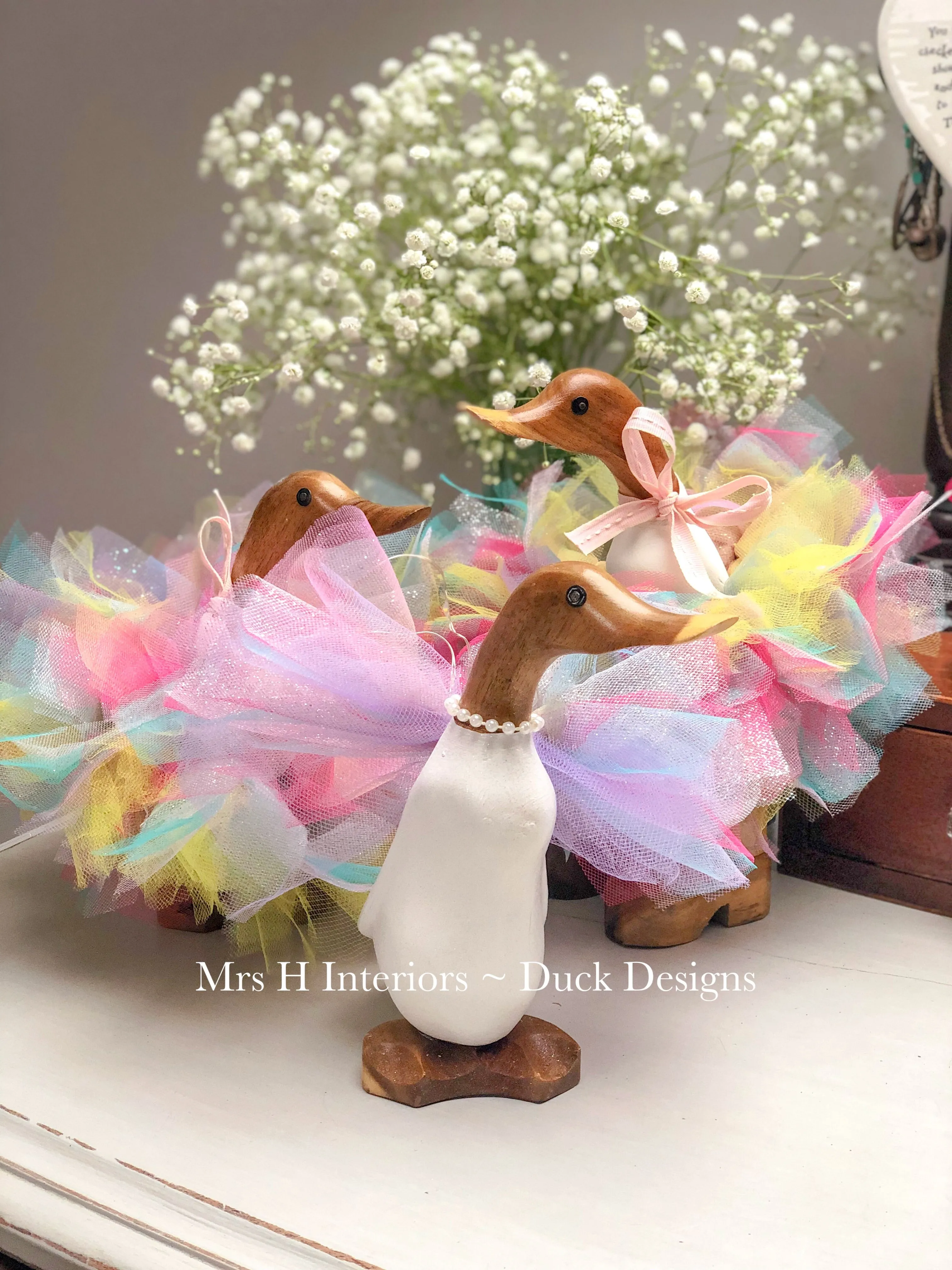 Floss The Rainbow Fairy Duck - Decorated Wooden Duck in Boots by Mrs H the Duck Lady