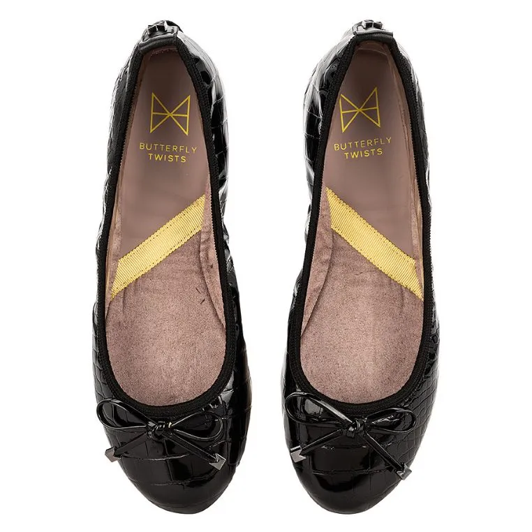 FRANKIE Ballet Flat Shoes - Black Patent Croc