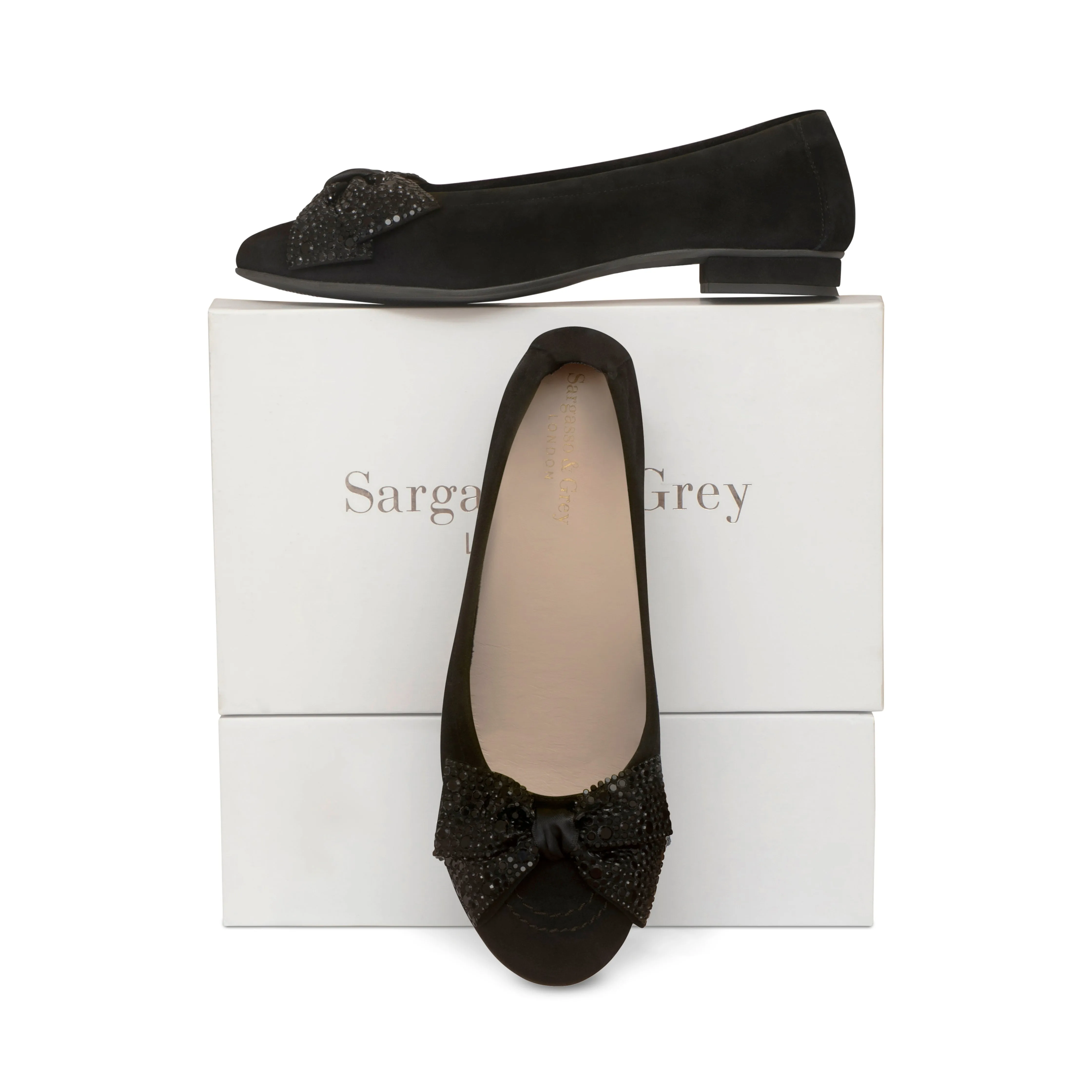 Garland Wide Fit Ballet Flats - Black Stretch Suede