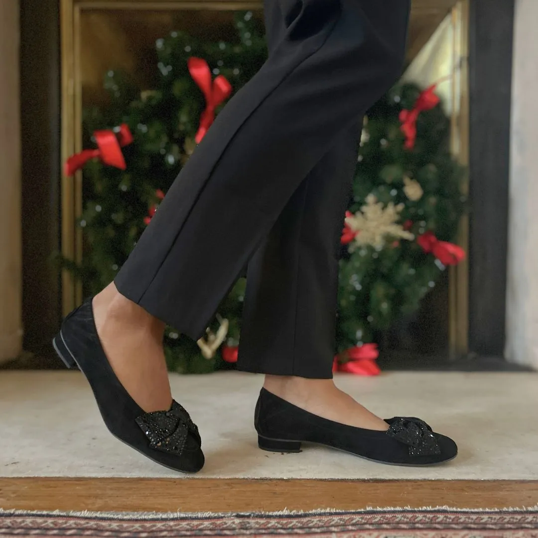 Garland Wide Fit Ballet Flats - Black Stretch Suede