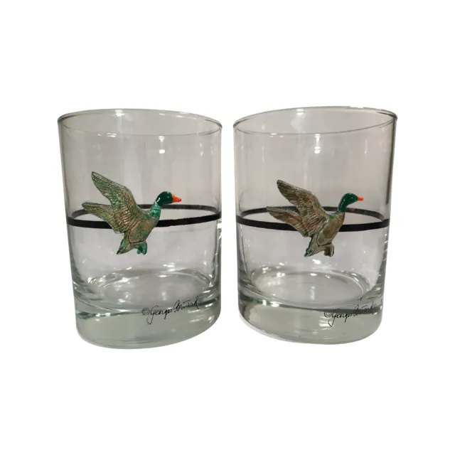 Georges Briard Signed Mid-Century Mallard Duck Double Old Fashion Glasses (Set of 2)