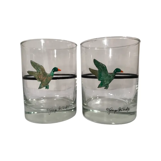 Georges Briard Signed Mid-Century Mallard Duck Double Old Fashion Glasses (Set of 2)