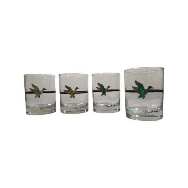 Georges Briard Signed Mid-Century Mallard Duck Double Old Fashion Glasses (Set of 4)