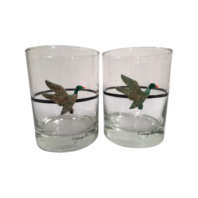 Georges Briard Signed Mid-Century Mallard Duck Double Old Fashion Glasses (Set of 4)