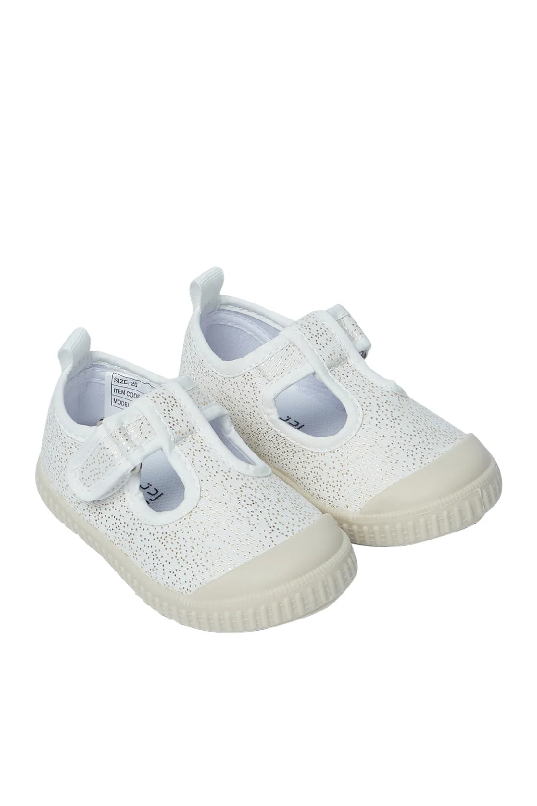 Girls Beige Velcro Pump Shoe