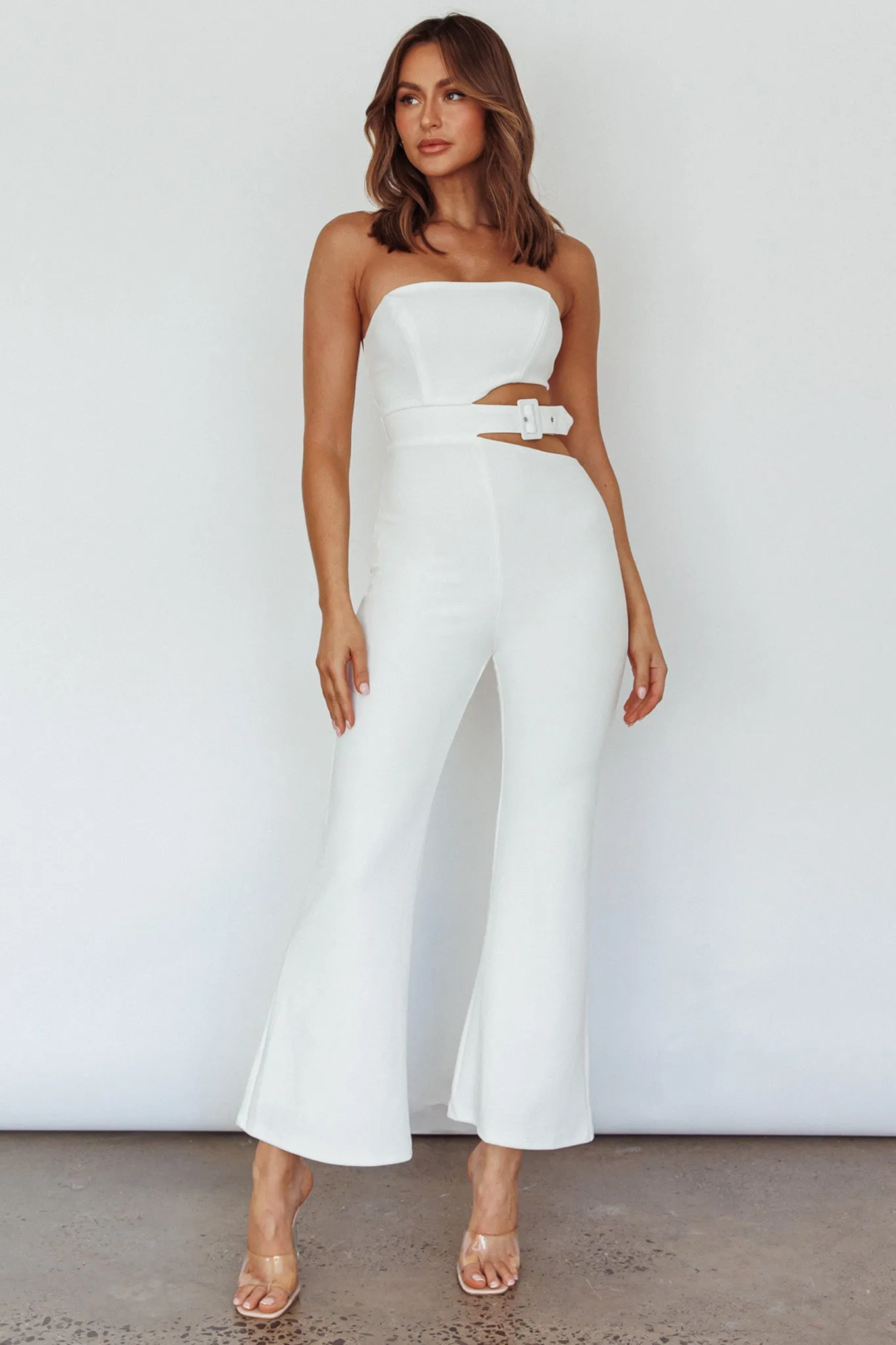 Glisten Cut-Out Buckle Waist Jumpsuit White