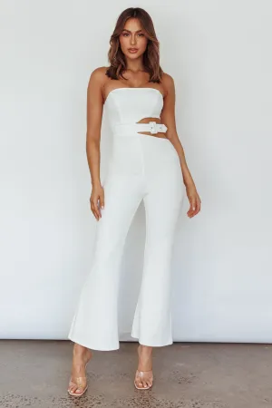 Glisten Cut-Out Buckle Waist Jumpsuit White