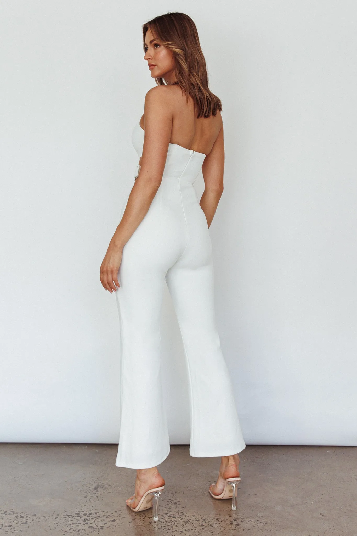 Glisten Cut-Out Buckle Waist Jumpsuit White