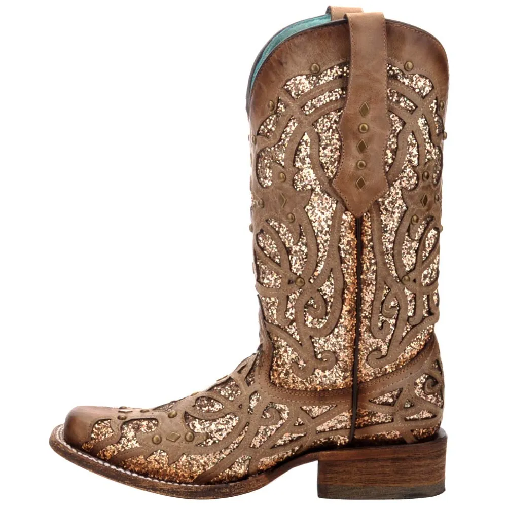 Glitter Square Toe Western Boots