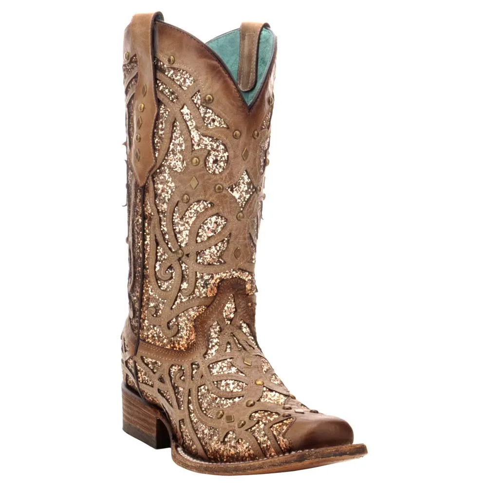 Glitter Square Toe Western Boots