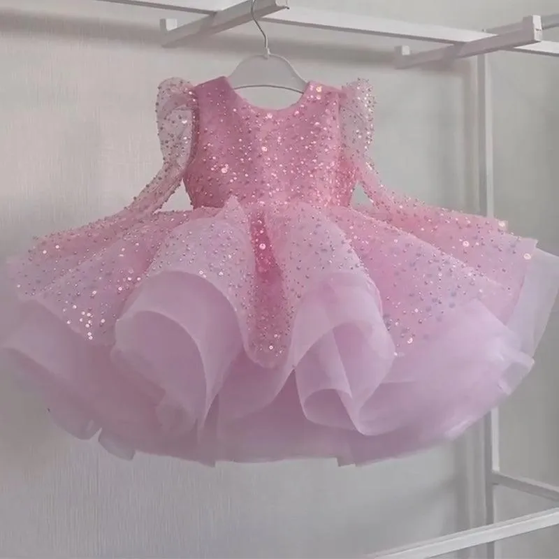 Glittering Pink Princess Dress Versatile Sequined Dress Exquisite Gown Designed for Little Girls