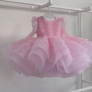 Glittering Pink Princess Dress Versatile Sequined Dress Exquisite Gown Designed for Little Girls