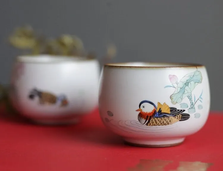 Gohobi A Set of 2 Hand-painted Mandarin Duck Tea Cup