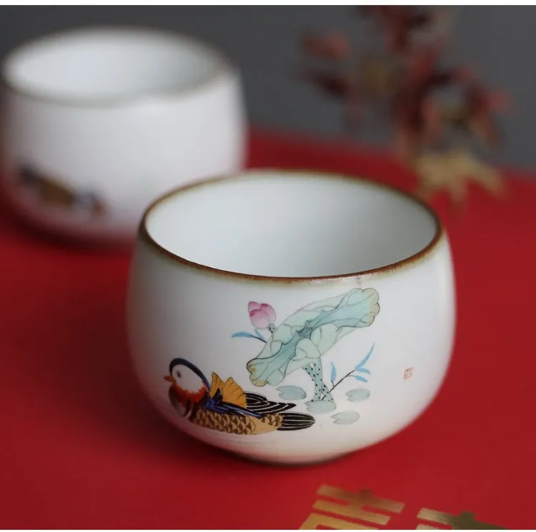 Gohobi A Set of 2 Hand-painted Mandarin Duck Tea Cup