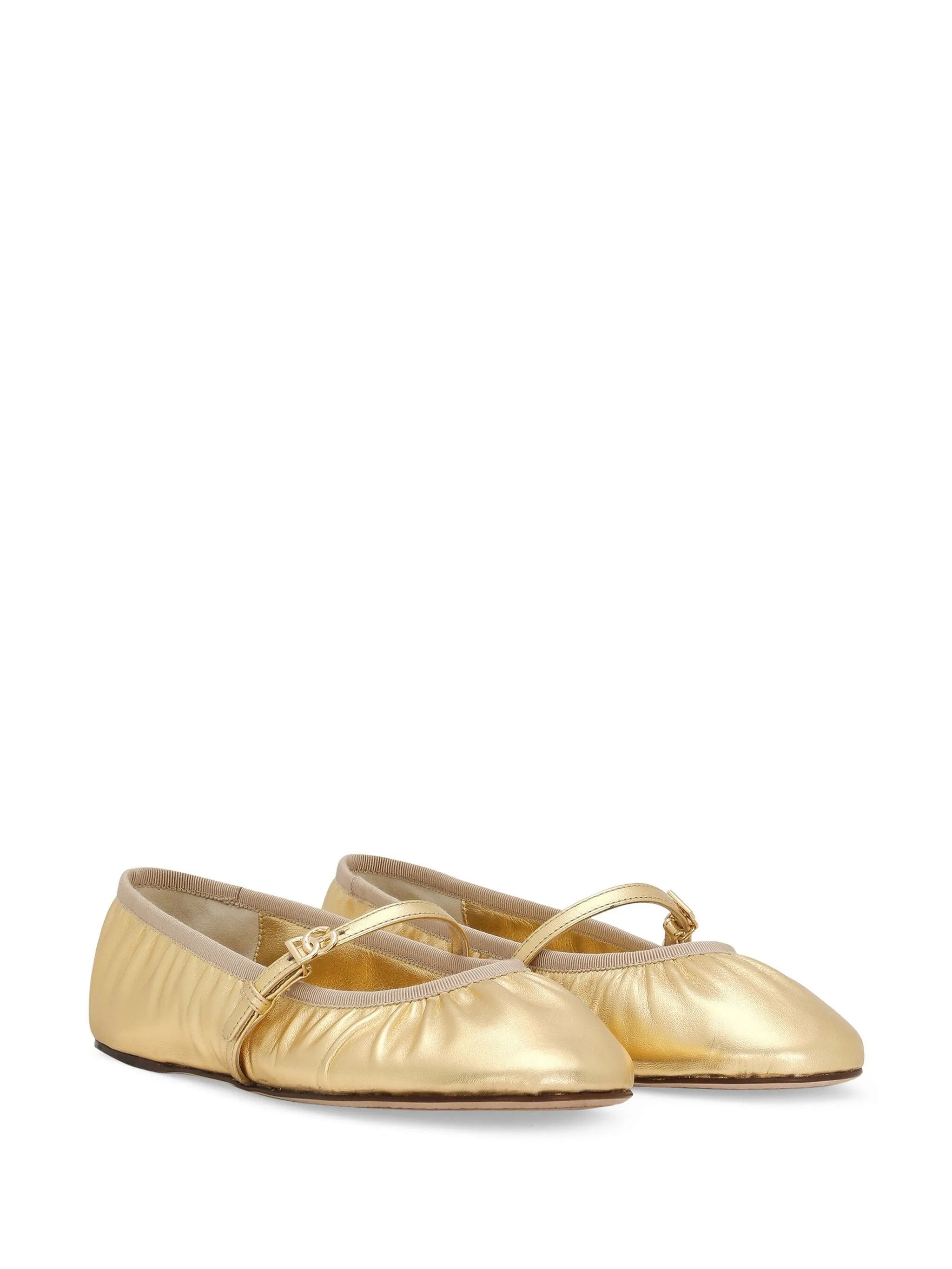 Gold-tone Leather Ballet Flats