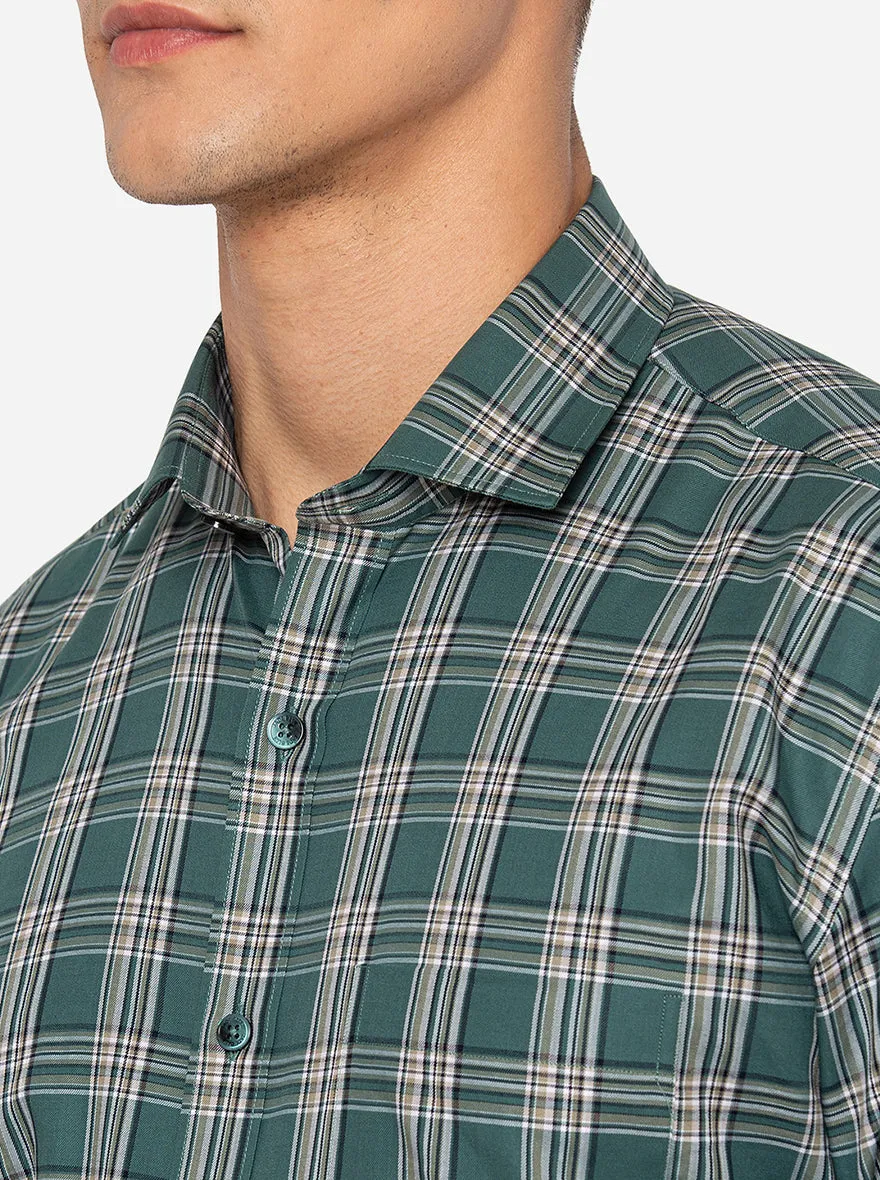 Green Checked Slim Fit Formal Shirt | JadeBlue