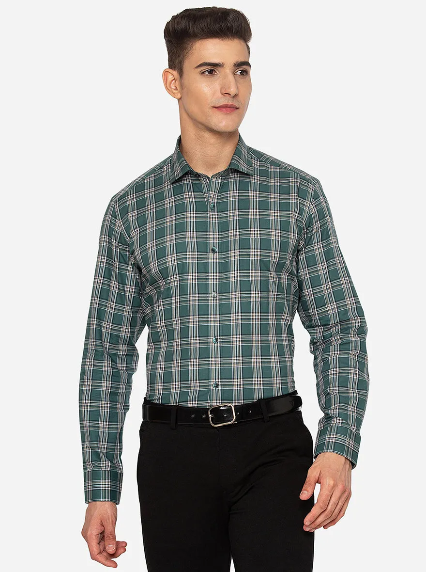 Green Checked Slim Fit Formal Shirt | JadeBlue