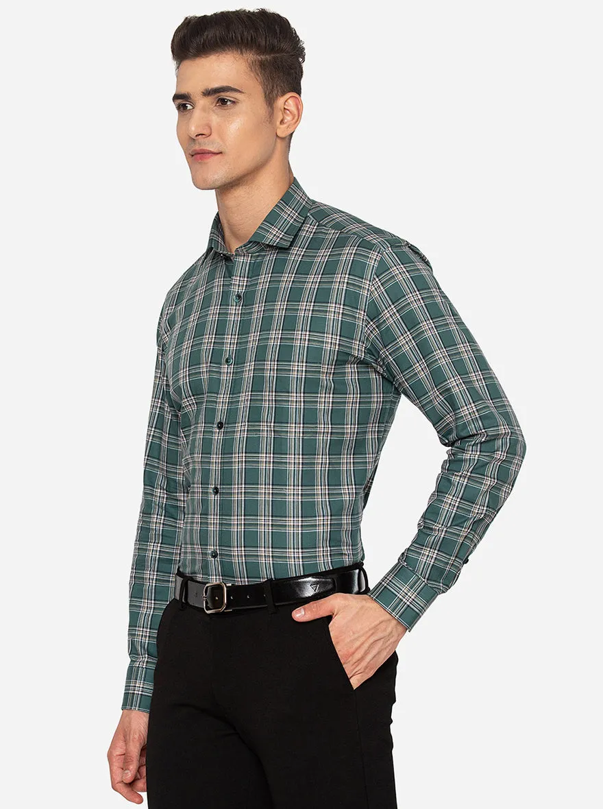 Green Checked Slim Fit Formal Shirt | JadeBlue