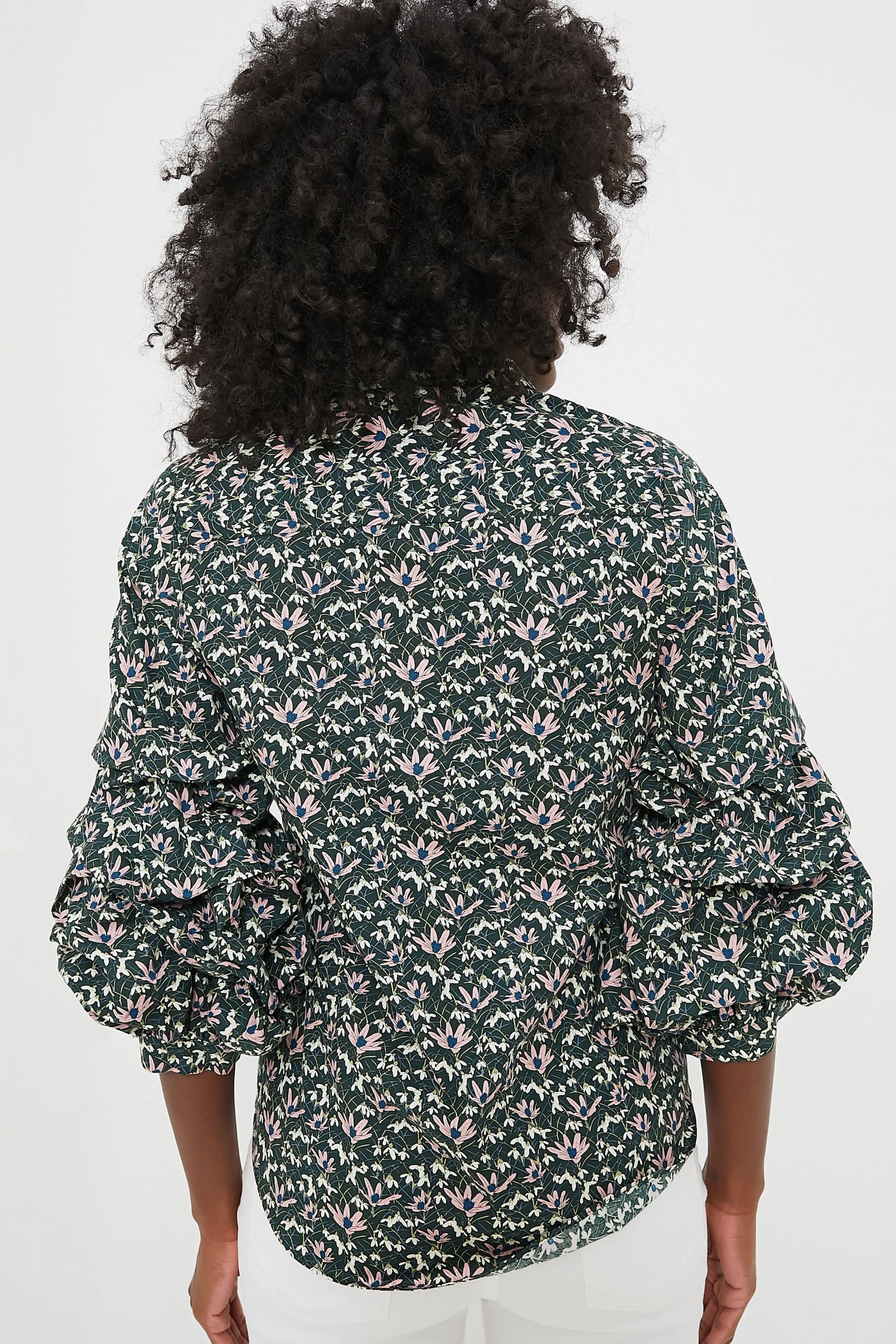 Green Floral Ruffle Sleeve Button Down Noah Blouse