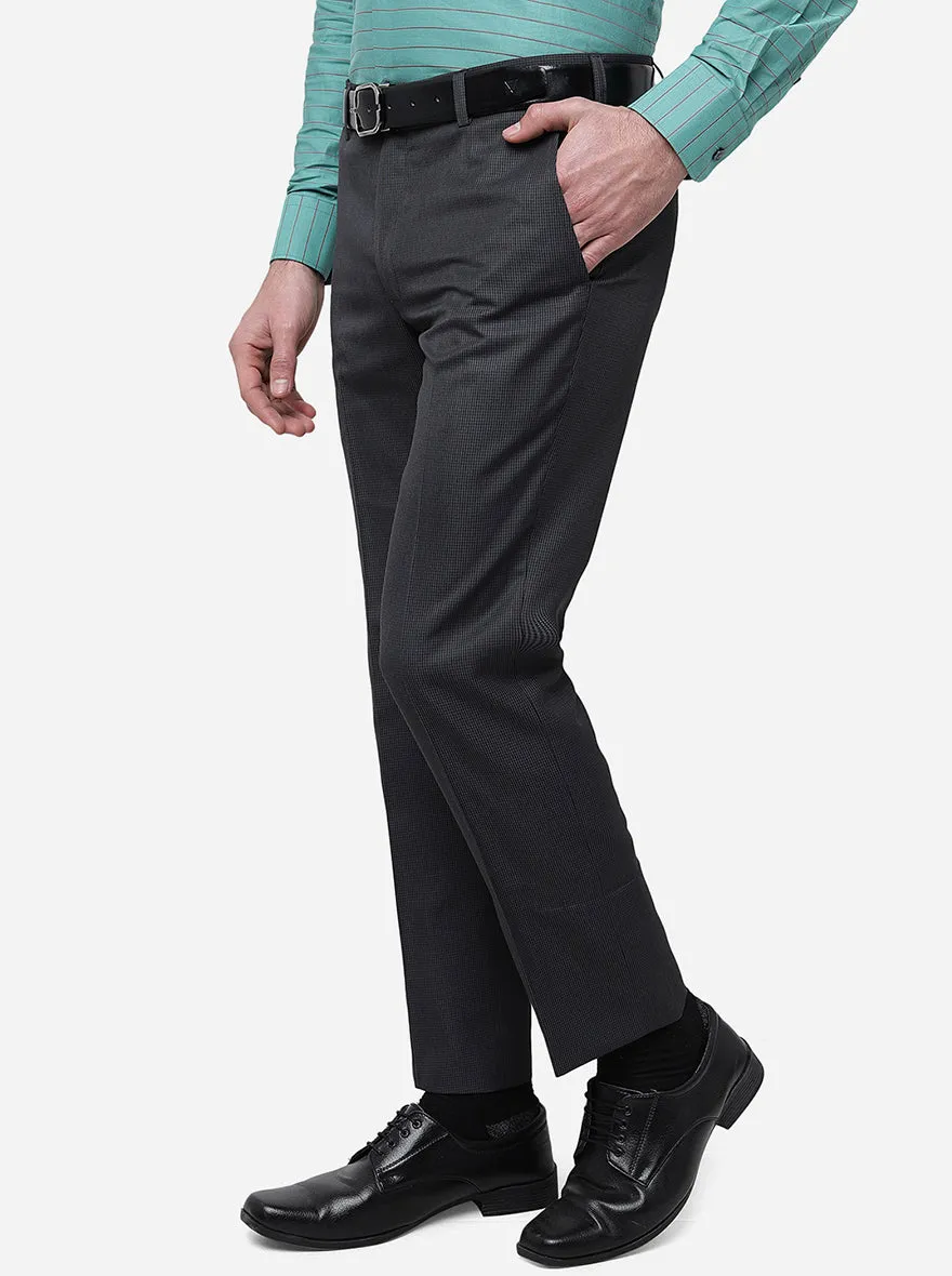 Grey & Green Checked Slim Fit Formal Trouser | Metal