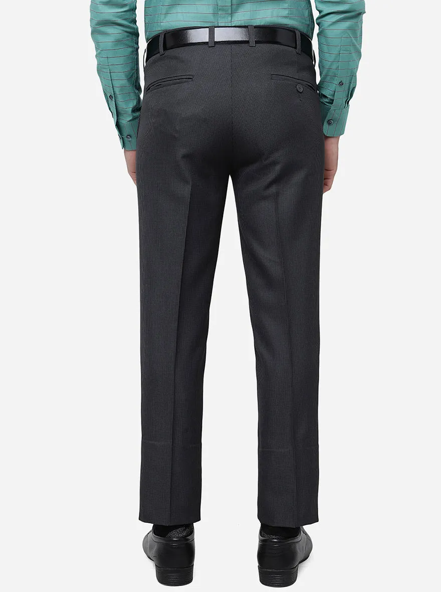 Grey & Green Checked Slim Fit Formal Trouser | Metal